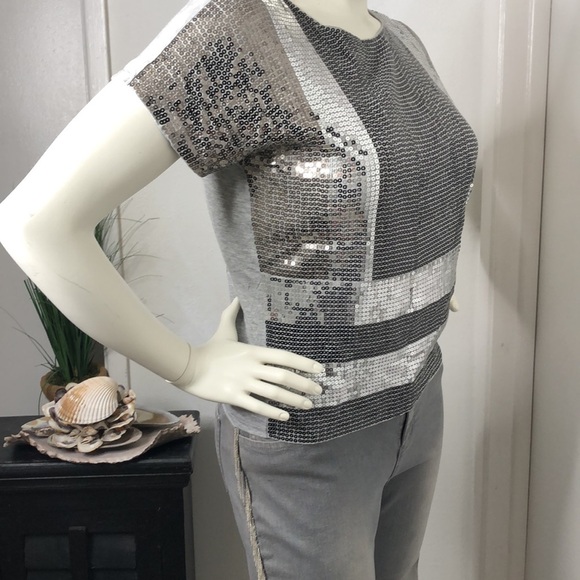 Michael Kors Silver Sequin Viscose Loose Flowy Dressy‎ Tee T-Shirt Top Blouse S - Picture 3 of 14